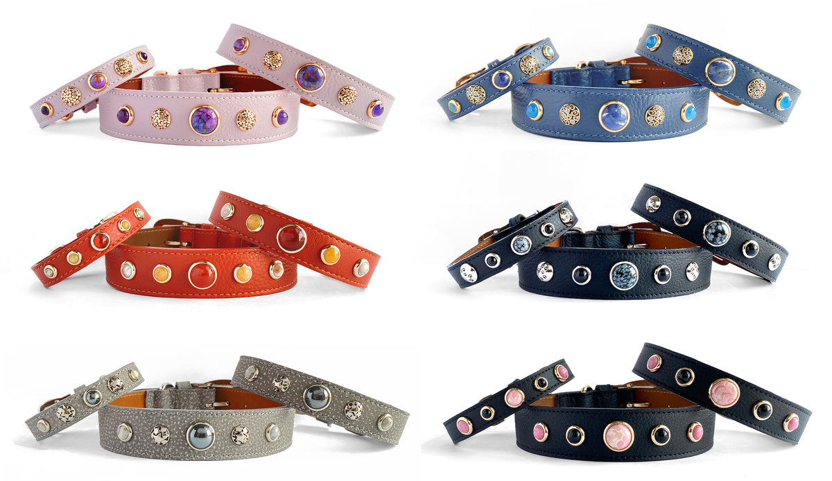 LUXURY LEATHER DOG COLLARS WITH GEMSTONES AND HEALING CRYSTALS Divine Dog