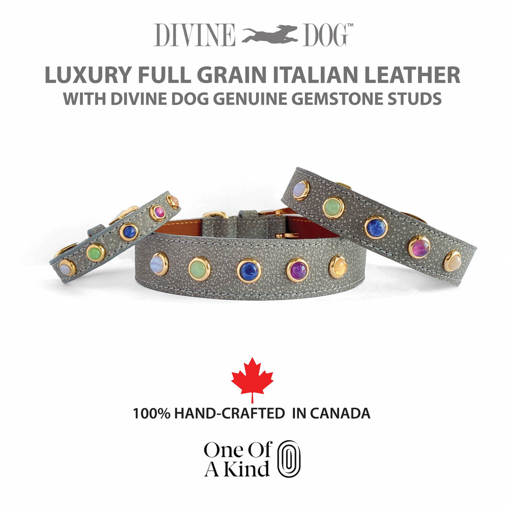 Dog Collars with Healing and Spiritual Gemstones and Crystals specially selected for their properties to help heal the Rescue Dog from the scars of the past and open the Heart to Unconditional Love. The Gemstones have been cleared and energized by a Subtle Energy Master.