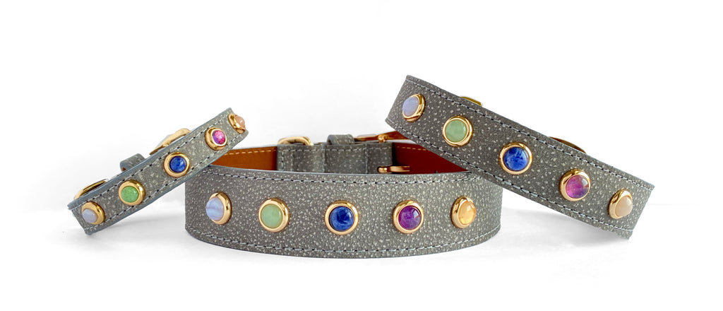 Leather Dog collar with gemstones to help the Rescue Dog
