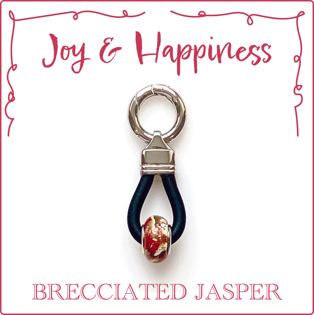 Joy & Happiness Energized Gemstone Collar Dangler - Brecciated Jasper will awaken that sense of joy inside of you and your dog and will encourage you both to find happiness in everything that you do.  It will promote contentment in all aspects of life.  Everything that causes you confusion or mental anguish will be eliminated with the help of this gemstone. This gemstone is a gift to us on Earth, perfect to brighten a Rescue, to bring Joy & Happiness.