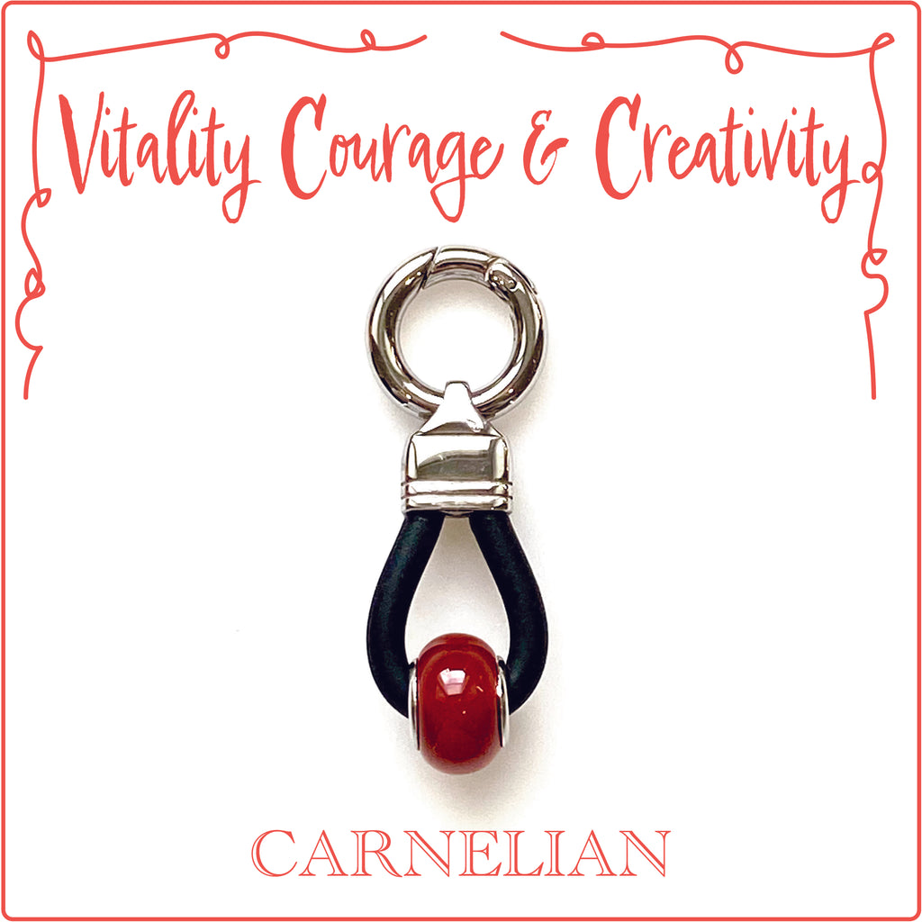 VITALITY, COURAGE & CREATIVITY - Energized Gemstone Collar Dangler - CARNELIANis a stabilizing stone that brings energy that is full of life and vitality.  It awakens hidden talents, increases creativity and motivation and brings the courage to help to forge a more efficient path to success.  Carnelian is great to boost the confidence of a timid dog or a Rescue.  If you have a partner or child beginning a new career, this is a perfect gemstone for them as well. 