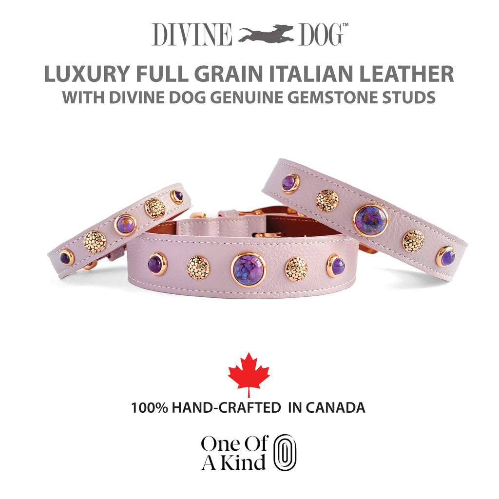 The most beautiful Orchid/Pink colour Leather Collars with healing gemstones and crystals, Amethyst and Copper Purple Turquoise.