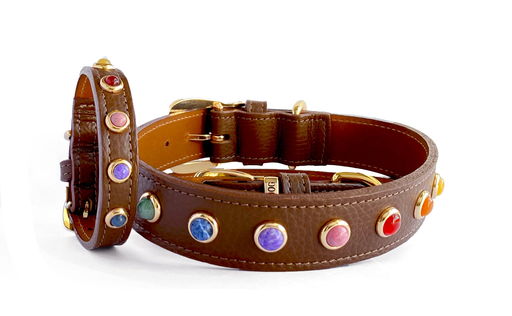 PROVINCETOWN Luxury Leather Dog Collars with Gemstones Divine Dog