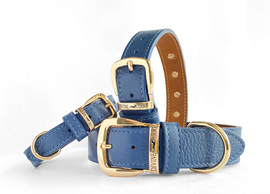 The most beautiful Blue Leather Collars with healing crystals and Gemstones, Sodalite and Blue Chalcedony.