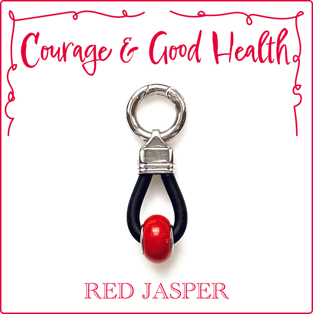 COURAGE & GOOD HEALTH - Energized Gemstone Collar Dangler - RED JASPER is the supreme nurturer, it feeds back to you, your own inner power to sustain and support you during times of crisis.  Red Jasper makes an excellent "Worry Stone", calming the mind and bringing tranquility to turbulent emotions and is a stone for good health and re-energizing.  If you are someone who worries or frets over situations, or have a dog that does, this is perfect to sooth the worry and emotions around stressful circumstances.