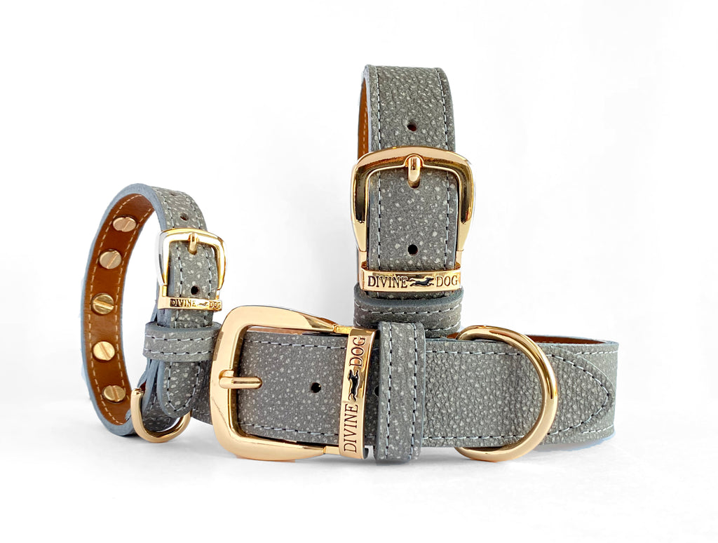 Our best Leather dog collar with Healing and Spiritual Gemstones and Crystals specially selected for their properties to help fearful dogs be more Courageous, Brave, Balanced and Stable in their environments and during fearful situations.