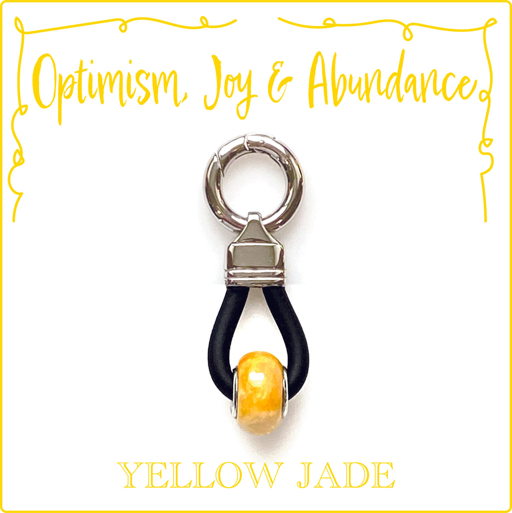 OPTIMISM, JOY & ABUNDANCE - Energized Gemstone Collar Dangler - YELLOW JADE is a very powerful gemstone bringing joy and happiness, optimism, enthusiasm, wisdom & intellect.  It will bring energies of self-confidence, courage and will attract good luck, good fortune and abundance.  It will promote emotional stability and will bring balance and harmony to loving relationships.  Yellow Jade is a very meaningful gift for anyone, a new home, a new puppy, any occasion.  